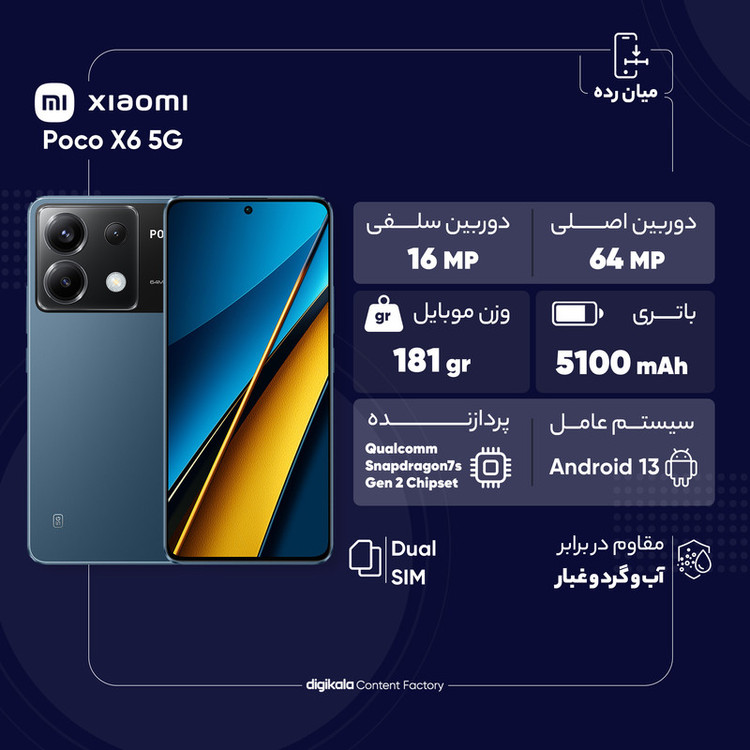 گوشی موبایل شیائومی مدل Poco X6 5G دو سیم کارت ظرفیت 512 گیگابایت و رم 12 گیگابایت - گلوبال