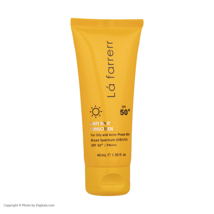 کرم ضد آفتاب بدون رنگ لافارر، مدل SPF50، مناسب پوست چرب و مستعد آکنه و حجم 40 میلیلیتر، محافظت کننده در برابر اشعه UVAو UVB، فاقد چربی، ضد حساسیت، غیر کومدونزا، +++PA، ضد لک، جوش و آکنه، تنظیم کننده ترشح چربی، با ماندگاری 2 ساعته