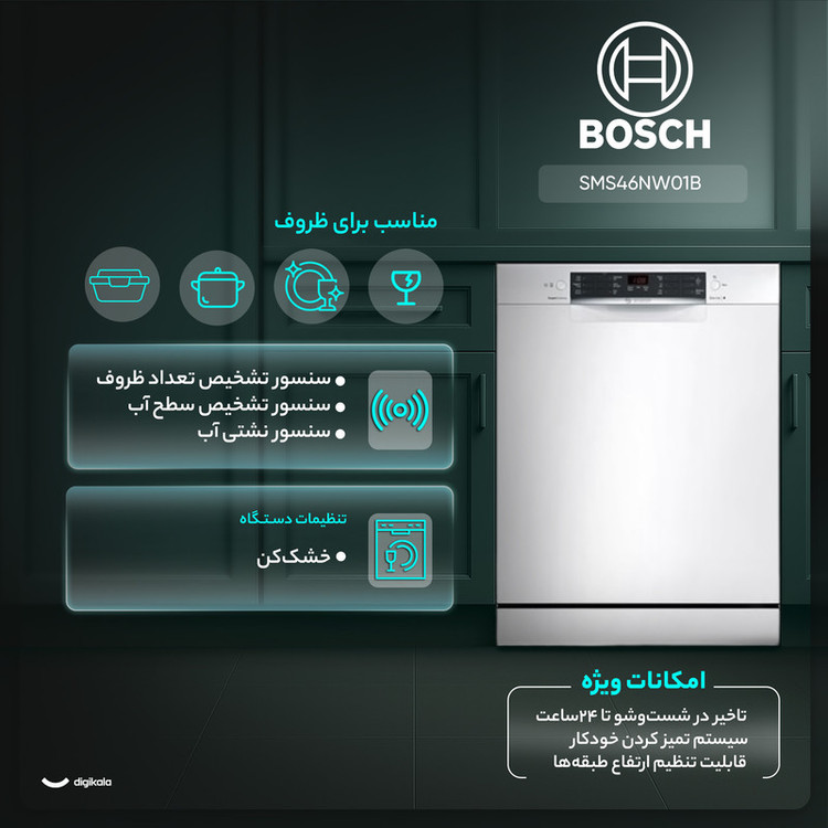 ماشین ظرفشویی 14 نفره بوش مدل SMS46NW01B