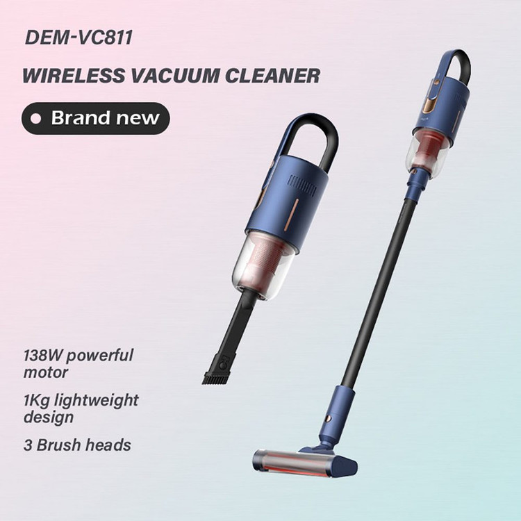 جارو شارژی عصایی درما مدل VC811 با باتری 2200 میلیآمپر ساعت، توان مکش 5.5 کیلو پاسکال، موتور براشلس دو حالت، مخزن 600 میلیلیتر و فیلتر دوگانه HEPA مناسب تمیزکردن کف، مبل و خودرو